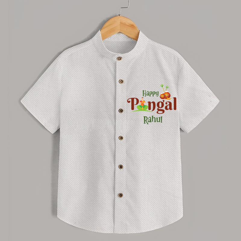 Happy Pongal - This Pongal With Our in Style Customized Shirt for Kids with Name - WHITE - 0 - 6 Months Old (Chest 23")