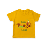 Happy Pongal - Tradition in Style Customized T-Shirt for Kids with Name - CHROME YELLOW - 0-5 Months Old (Chest 17")