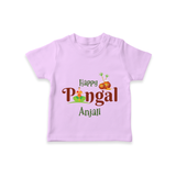 Happy Pongal - Tradition in Style Customized T-Shirt for Kids with Name - LILAC - 0-5 Months Old (Chest 17")