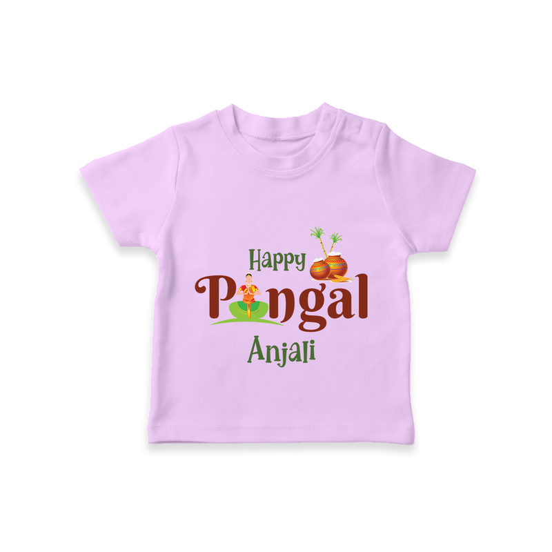 Happy Pongal - Tradition in Style Customized T-Shirt for Kids with Name - LILAC - 0-5 Months Old (Chest 17")