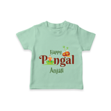 Happy Pongal - Tradition in Style Customized T-Shirt for Kids with Name - MINT GREEN - 0-5 Months Old (Chest 17")