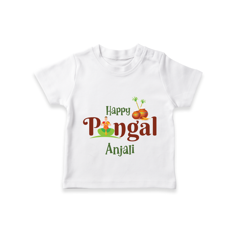 Happy Pongal - Tradition in Style Customized T-Shirt for Kids with Name - WHITE - 0-5 Months Old (Chest 17")