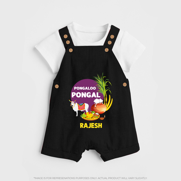 Pongalo Pongal - Harvest Joy Customized Dungaree Set for Kids with Name - BLACK - 0 - 5 Months Old (Chest 18")