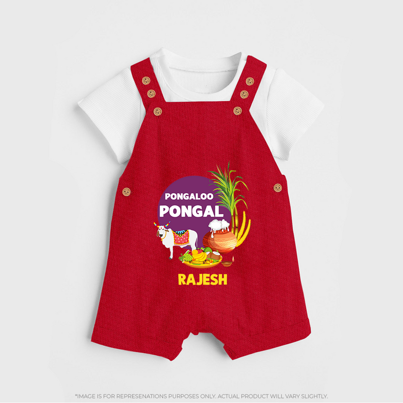 Pongalo Pongal - Harvest Joy Customized Dungaree Set for Kids with Name - RED - 0 - 5 Months Old (Chest 18")