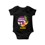 Pongalo Pongal - Harvest Joy Customized Romper for Babies with Name - BLACK - 0 - 3 Months Old (Chest 16")