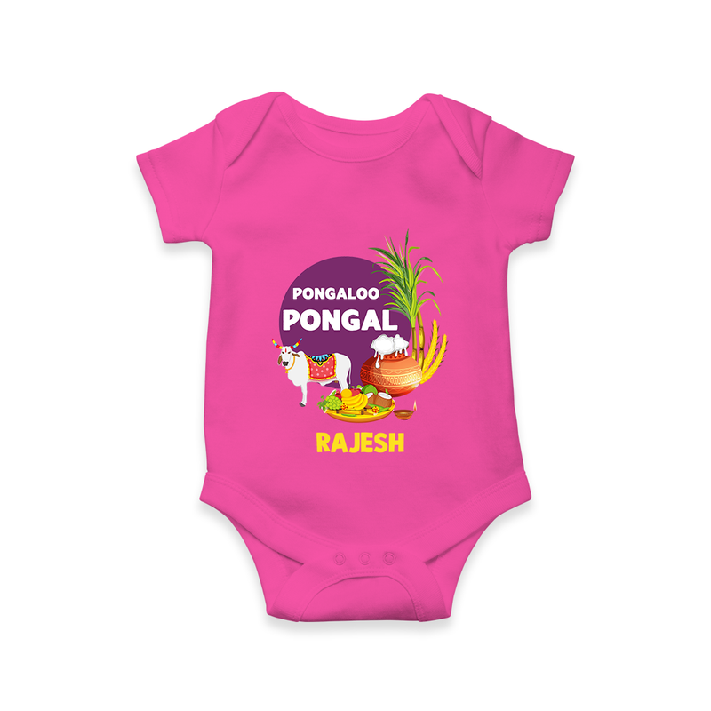 Pongalo Pongal - Harvest Joy Customized Romper for Babies with Name - HOT PINK - 0 - 3 Months Old (Chest 16")