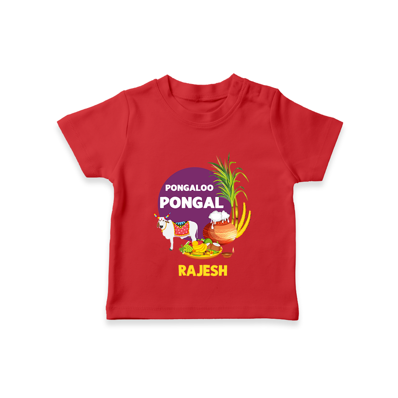 Pongalo Pongal - Harvest Joy Customized T-Shirt for Kids with Name - RED - 0-5 Months Old (Chest 17")