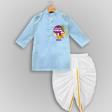 Pongalo Pongal - Harvest Joy Customized Drapped Dhoti for Kids with Name - SKY BLUE - 0 - 6 Month Old (Chest 24", Kurta Length 14" , Waist 19", Dhoti Length 14")