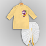 Pongalo Pongal - Harvest Joy Customized Drapped Dhoti for Kids with Name - YELLOW - 0 - 6 Month Old (Chest 24", Kurta Length 14" , Waist 19", Dhoti Length 14")