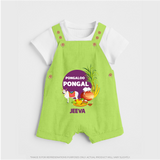 Pongalo Pongal - Harvest Joy Customized Dungaree Set for Kids with Name - GREEN - 0 - 5 Months Old (Chest 18")