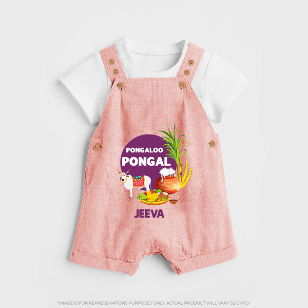 Pongalo Pongal - Harvest Joy Customized Dungaree Set for Kids with Name - PEACH - 0 - 5 Months Old (Chest 18")