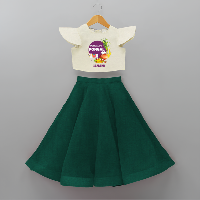 Pongalo Pongal - Harvest Joy Customized Crop Top And Skirt for Kids with Name - BOTTLE GREEN - 6 - 9 Months Old (Chest 20" , Frock Waist 20")