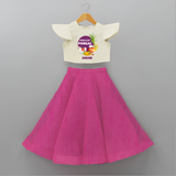 Pongalo Pongal - Harvest Joy Customized Crop Top And Skirt for Kids with Name - FUSCHIA - 6 - 9 Months Old (Chest 20" , Frock Waist 20")