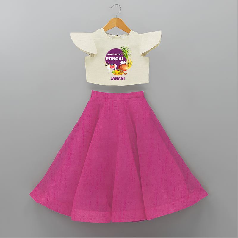 Pongalo Pongal - Harvest Joy Customized Crop Top And Skirt for Kids with Name - FUSCHIA - 6 - 9 Months Old (Chest 20" , Frock Waist 20")