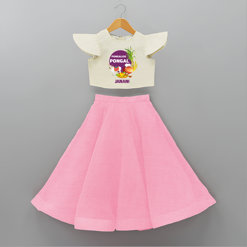 Pongalo Pongal - Harvest Joy Customized Crop Top And Skirt for Kids with Name - PINK - 6 - 9 Months Old (Chest 20" , Frock Waist 20")