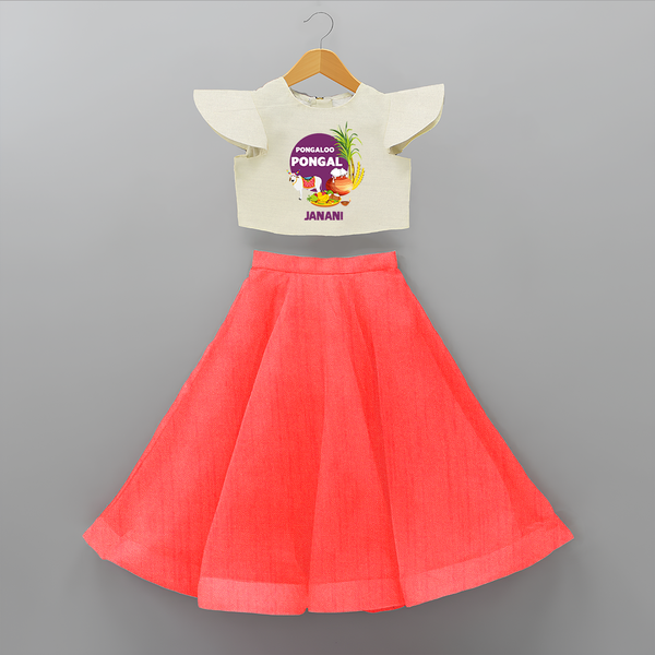 Pongalo Pongal - Harvest Joy Customized Crop Top And Skirt for Kids with Name - RED - 6 - 9 Months Old (Chest 20" , Frock Waist 20")