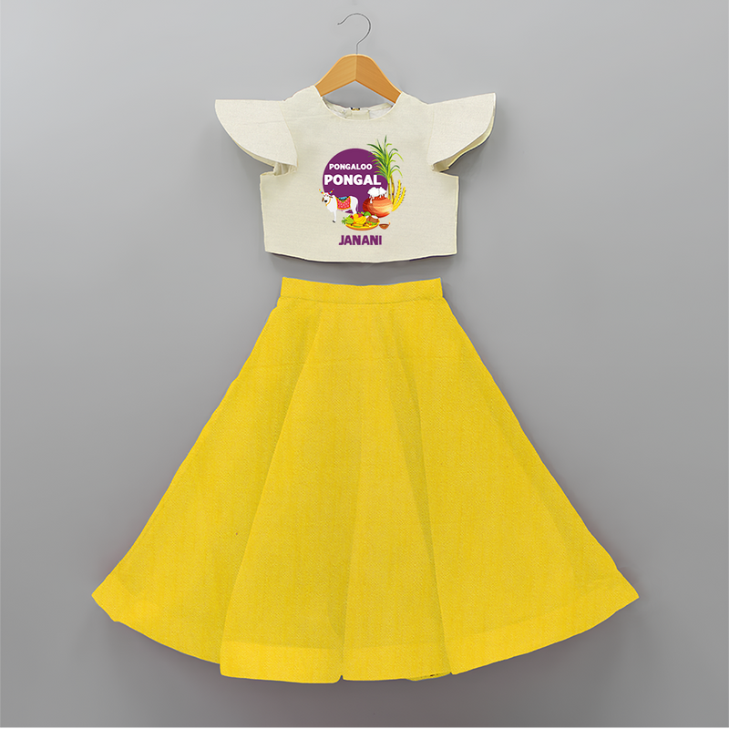 Pongalo Pongal - Harvest Joy Customized Crop Top And Skirt for Kids with Name - YELLOW - 6 - 9 Months Old (Chest 20" , Frock Waist 20")