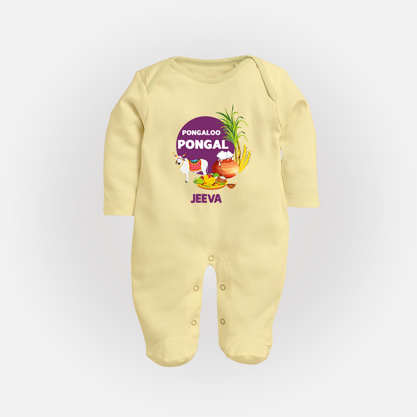 Pongalo Pongal - Harvest Joy Customized Sleep Suit for Babies with Name - PASTEL YELLOW - New Born (Chest 7.5")