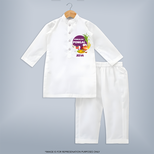 Pongaloo Pongal Personalized Kids Kurta - WHITE - 3 - 6 Months Old (Chest 24", Kurta Length 14'', Waist 19", Pant Length 14")