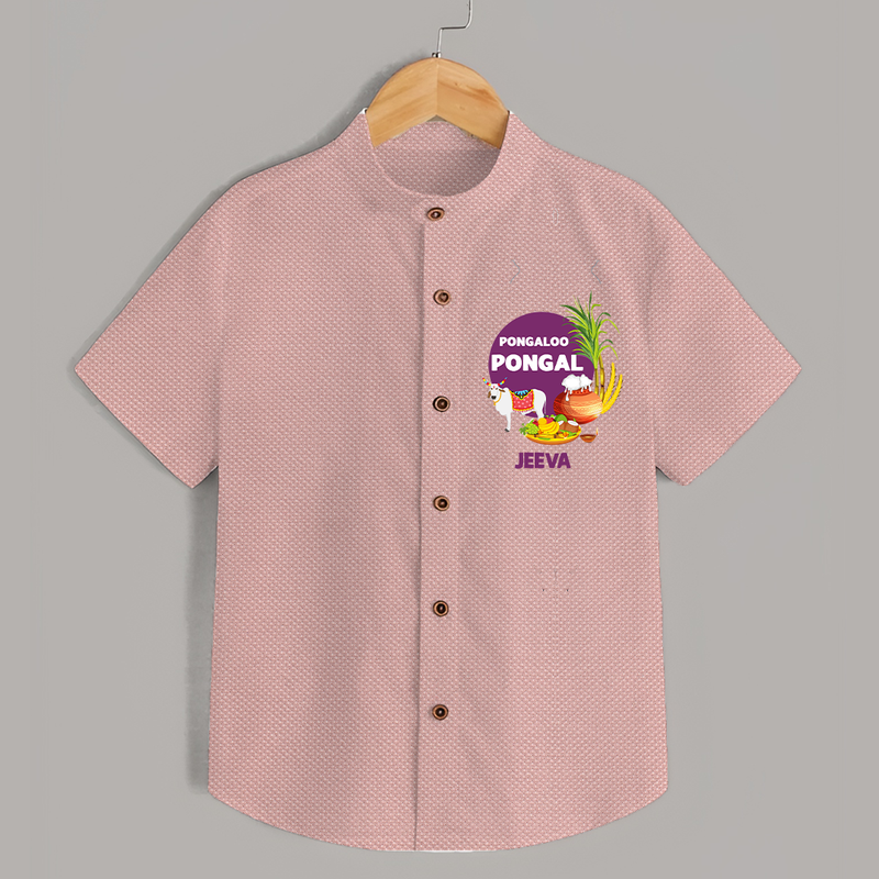 Pongalo Pongal - Harvest Joy Customized Shirt for Kids with Name - PEACH - 0 - 6 Months Old (Chest 23")