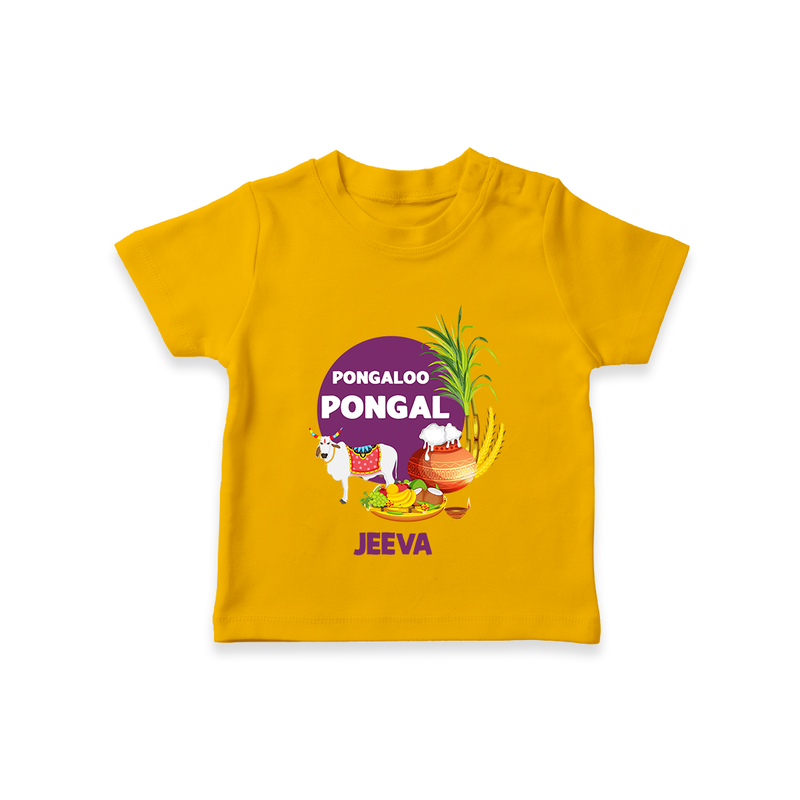 Pongalo Pongal - Harvest Joy Customized T-Shirt for Kids with Name - CHROME YELLOW - 0-5 Months Old (Chest 17")