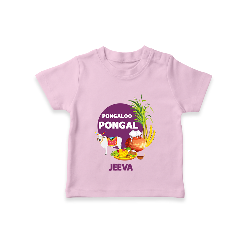 Pongalo Pongal - Harvest Joy Customized T-Shirt for Kids with Name - PINK - 0-5 Months Old (Chest 17")