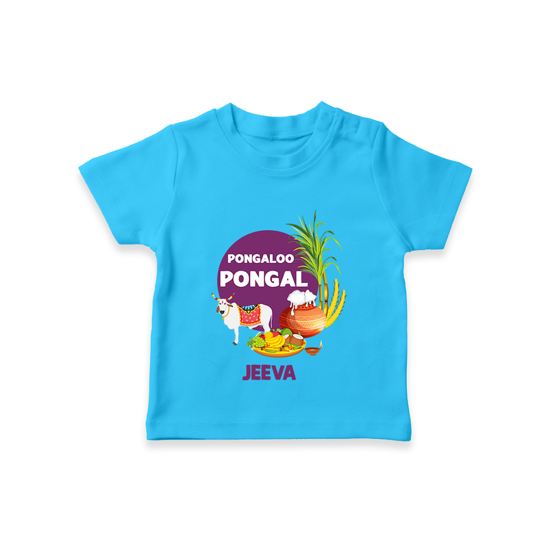 Pongalo Pongal - Harvest Joy Customized T-Shirt for Kids with Name - SKY BLUE - 0-5 Months Old (Chest 17")