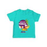 Pongalo Pongal - Harvest Joy Customized T-Shirt for Kids with Name - TEAL - 0-5 Months Old (Chest 17")