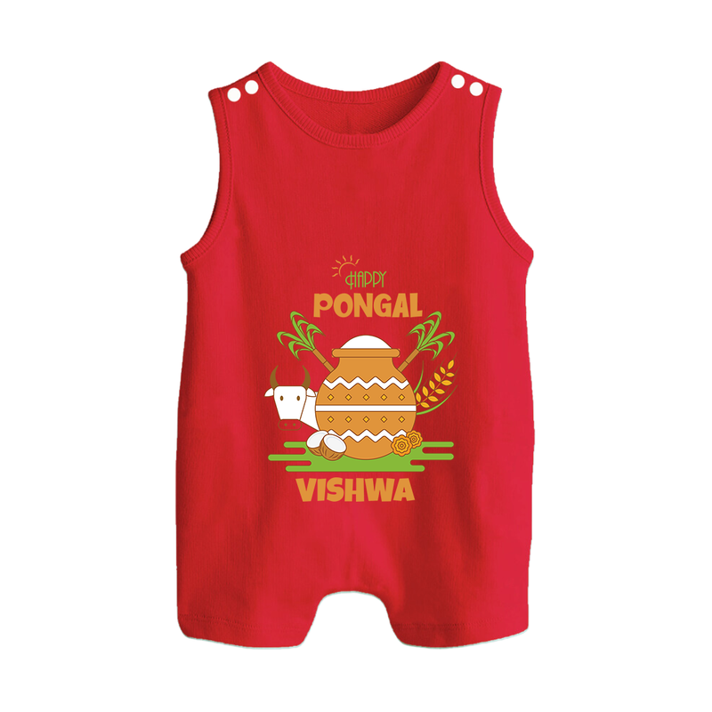 Happy Pongal - Celebrate Tradition Customized Romper Suit for Babies with Name - RED - 0 - 5 Months Old (Chest 18")