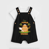 Happy Pongal - Celebrate Tradition Customized Dungaree Set for Kids with Name - BLACK - 0 - 5 Months Old (Chest 18")