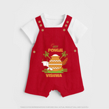 Happy Pongal - Celebrate Tradition Customized Dungaree Set for Kids with Name - RED - 0 - 5 Months Old (Chest 18")