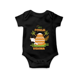 Happy Pongal - Celebrate Tradition Customized Romper for Babies with Name - BLACK - 0 - 3 Months Old (Chest 16")