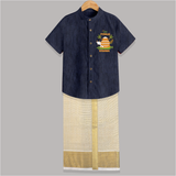 Happy Pongal - Celebrate Tradition Customized Shirt And Dhoti for Kids with Name - DARK BLUE - 0 - 6 Months Old (Chest-23") (Dhoti length-14")