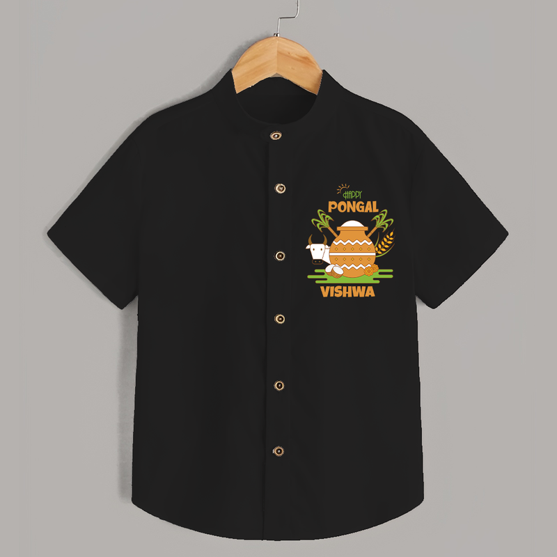 Happy Pongal - Celebrate Tradition Customized Shirt for Kids with Name - BLACK - 0 - 6 Months Old (Chest 23")