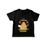 Happy Pongal - Celebrate Tradition Customized T-Shirt for Kids with Name - BLACK - 0-5 Months Old (Chest 17")