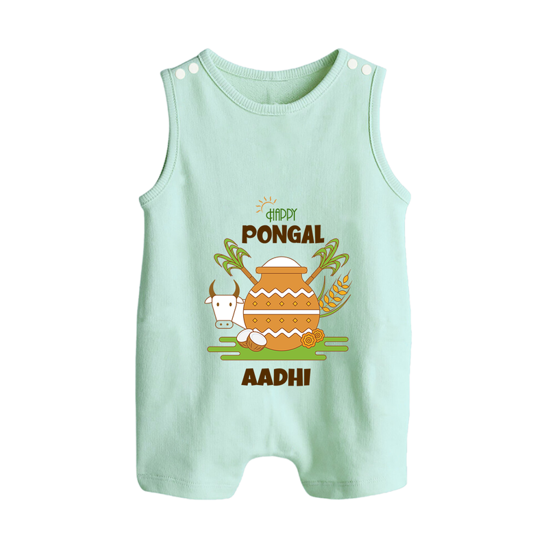 Happy Pongal - Celebrate Tradition Customized Romper Suit for Babies with Name - MINT GREEN - 0 - 5 Months Old (Chest 18")