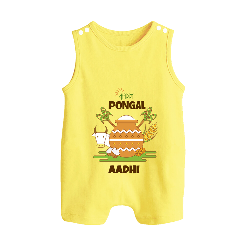 Happy Pongal - Celebrate Tradition Customized Romper Suit for Babies with Name - PASTEL YELLOW - 0 - 5 Months Old (Chest 18")