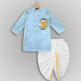 Happy Pongal - Celebrate Tradition Customized Drapped Dhoti for Kids with Name - SKY BLUE - 0 - 6 Month Old (Chest 24", Kurta Length 14" , Waist 19", Dhoti Length 14")