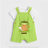 Happy Pongal - Celebrate Tradition Customized Dungaree Set for Kids with Name - GREEN - 0 - 5 Months Old (Chest 18")