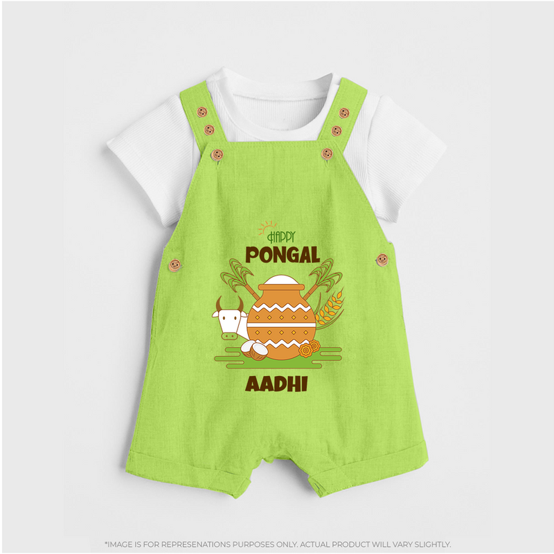 Happy Pongal - Celebrate Tradition Customized Dungaree Set for Kids with Name - GREEN - 0 - 5 Months Old (Chest 18")