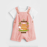 Happy Pongal - Celebrate Tradition Customized Dungaree Set for Kids with Name - PEACH - 0 - 5 Months Old (Chest 18")