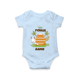 Happy Pongal - Celebrate Tradition Customized Romper for Babies with Name - BABY BLUE - 0 - 3 Months Old (Chest 16")