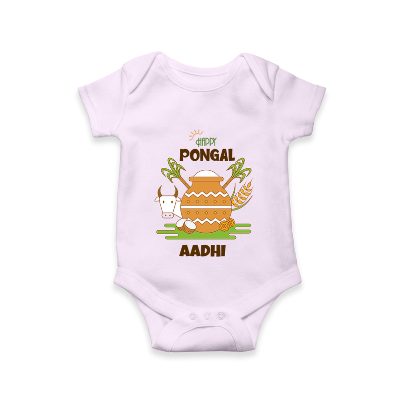 Happy Pongal - Celebrate Tradition Customized Romper for Babies with Name - LILAC - 0 - 3 Months Old (Chest 16")