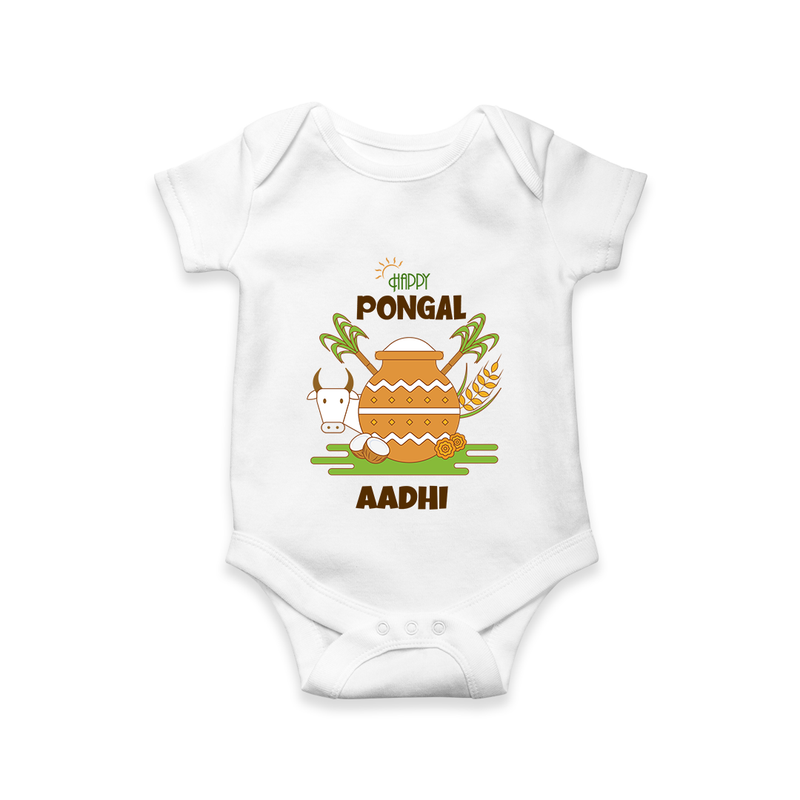 Happy Pongal - Celebrate Tradition Customized Romper for Babies with Name - WHITE - 0 - 3 Months Old (Chest 16")