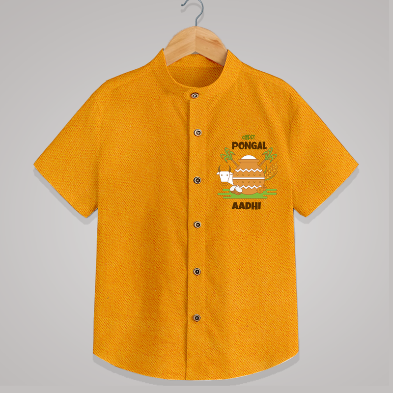 Happy Pongal - Celebrate Tradition Customized Shirt for Kids with Name - CHROME YELLOW - 0 - 6 Months Old (Chest 23")