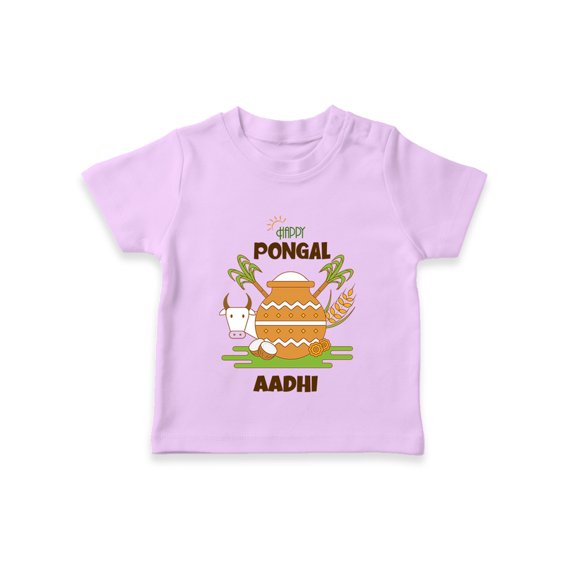 Happy Pongal - Celebrate Tradition Customized T-Shirt for Kids with Name - LILAC - 0-5 Months Old (Chest 17")