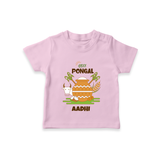 Happy Pongal - Celebrate Tradition Customized T-Shirt for Kids with Name - PINK - 0-5 Months Old (Chest 17")