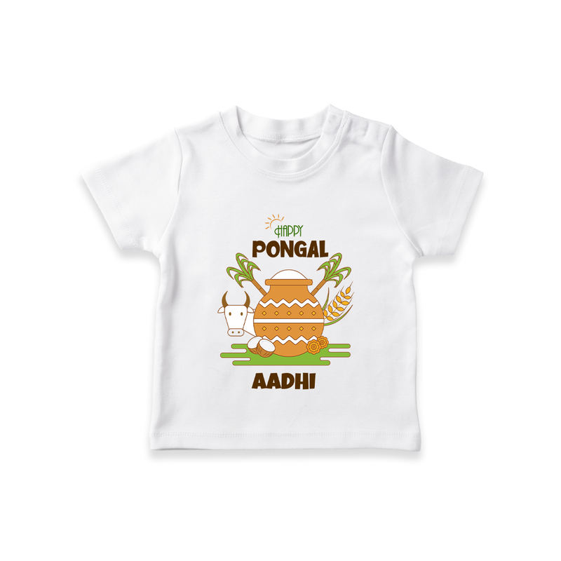 Happy Pongal - Celebrate Tradition Customized T-Shirt for Kids with Name - WHITE - 0-5 Months Old (Chest 17")