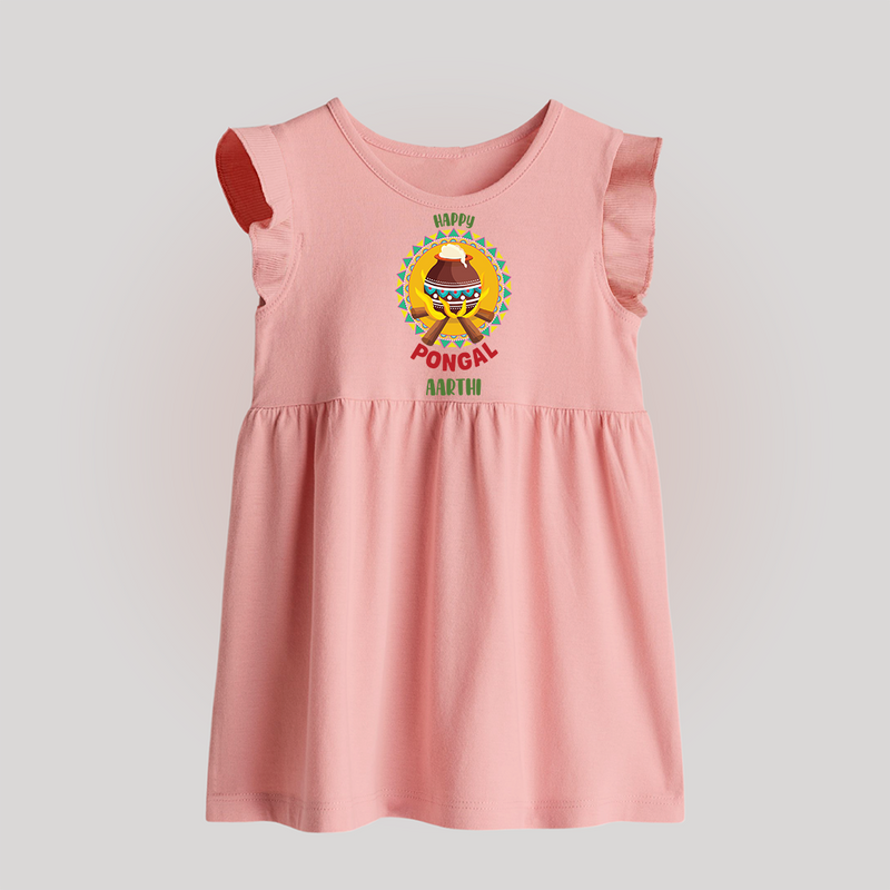 Happy Pongal - Cultural Fest Customized Baby Frock for Babies with Name - BABY PINK - 0 - 3 Months Old (Chest 17")