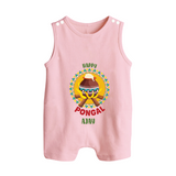 Happy Pongal - Cultural Fest Customized Romper Suit for Babies with Name - BABY PINK - 0 - 5 Months Old (Chest 18")